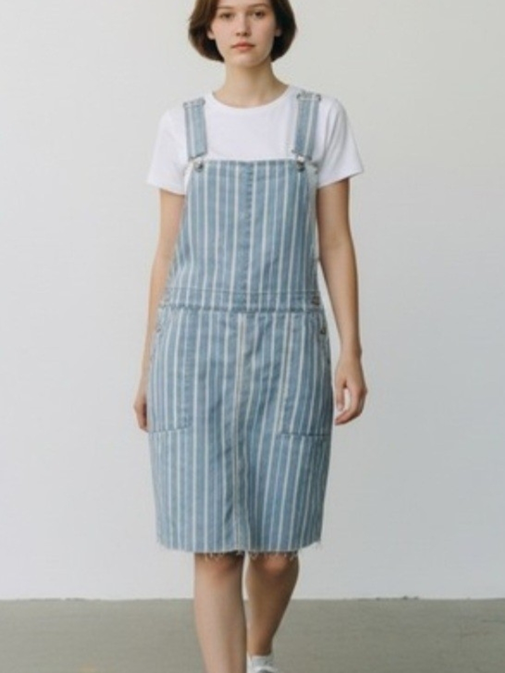 💙LOVE FIRE Striped Blue Denim Overall Dress
